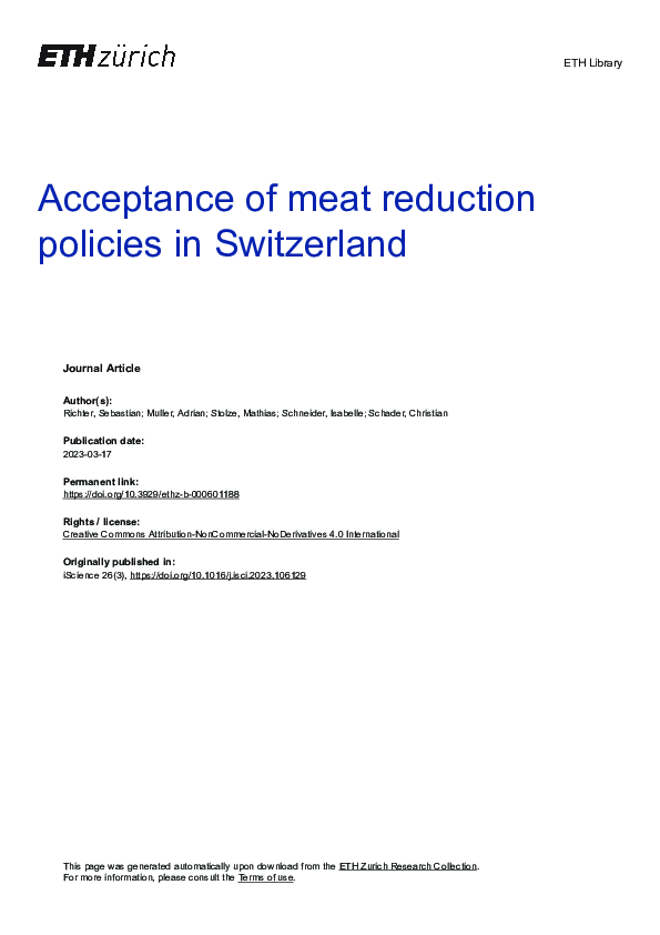 (PDF) Meat Consumption Policy Acceptance in Switzerland