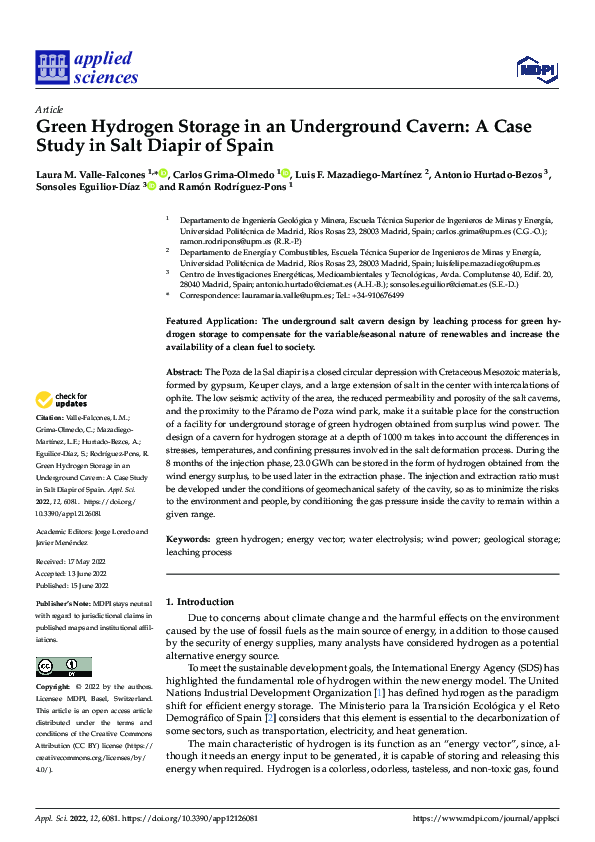 (PDF) Green Hydrogen Storage in an Underground Cavern: A Case Study in ...