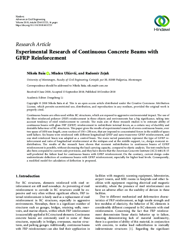 (PDF) Experimental Research of Continuous Concrete Beams with GFRP ...