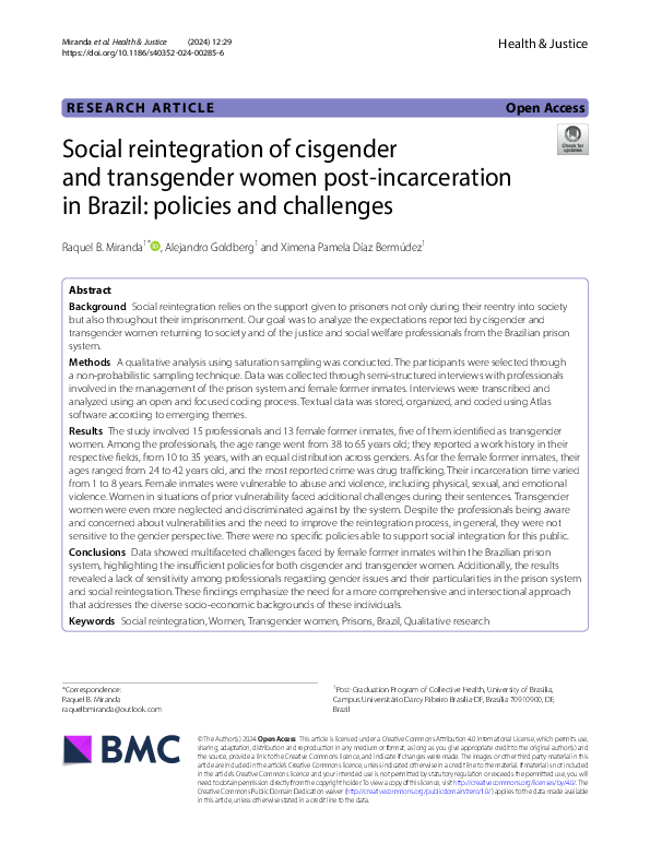 (PDF) Social reintegration of cisgender and transgender women post ...