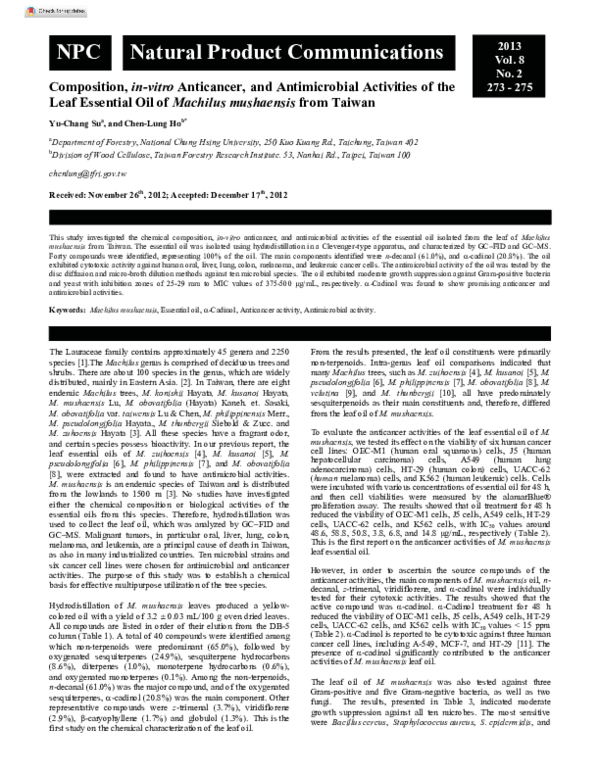 (PDF) Composition, in-vitro Anticancer, and Antimicrobial Activities of ...