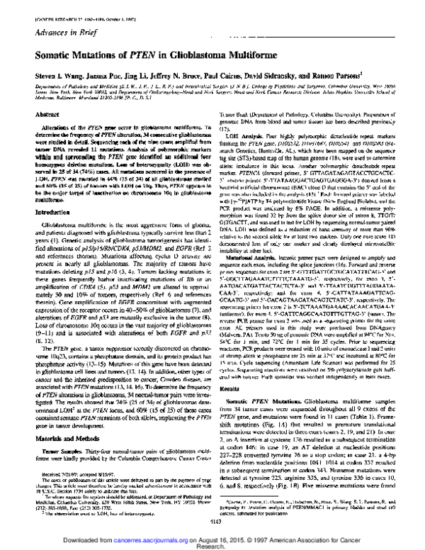(PDF) Somatic mutations of PTEN in glioblastoma multiforme