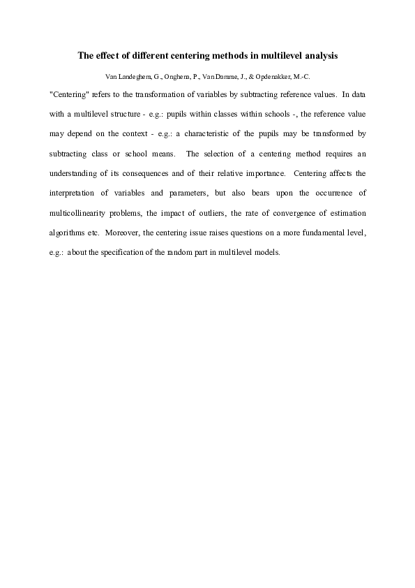 (PDF) The effect of different centering methods in multilevel analysis