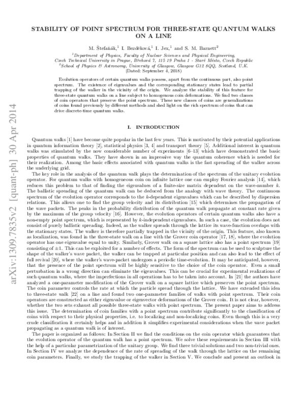 (PDF) Stability of point spectrum for three-state quantum walks on a line