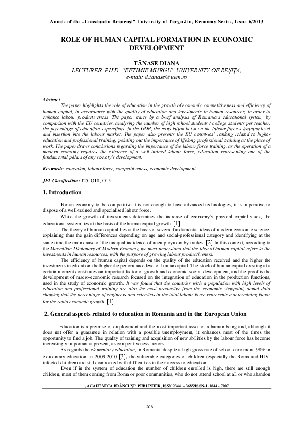 (PDF) Role of Human Capital Formation in Economic Development
