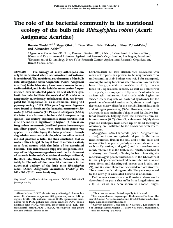 (PDF) The role of the bacterial community in the nutritional ecology of ...
