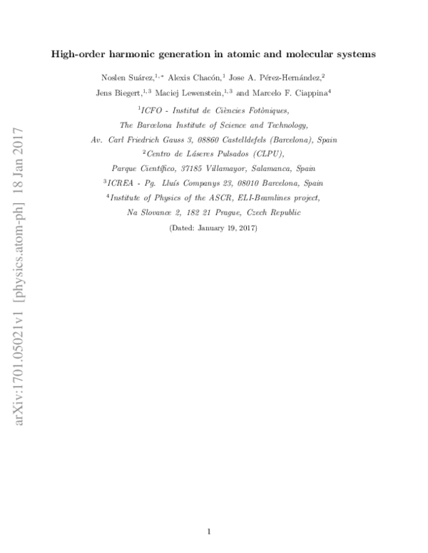 (PDF) High-order-harmonic generation in atomic and molecular systems
