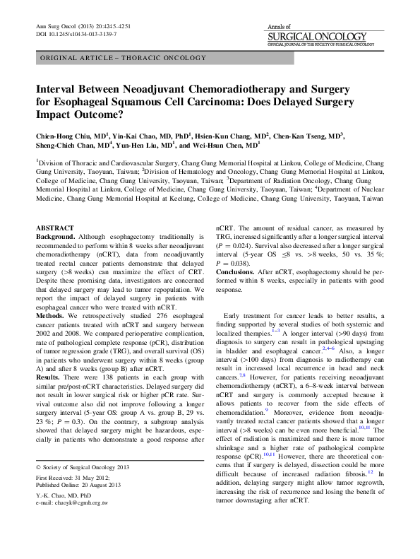(PDF) Interval Between Neoadjuvant Chemoradiotherapy and Surgery for ...