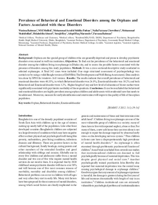 (PDF) Prevalence of Behavioral and Emotional Disorders among the ...