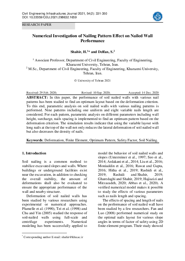 (PDF) Numerical Investigation of Nailing Pattern Effect on Nailed Wall ...