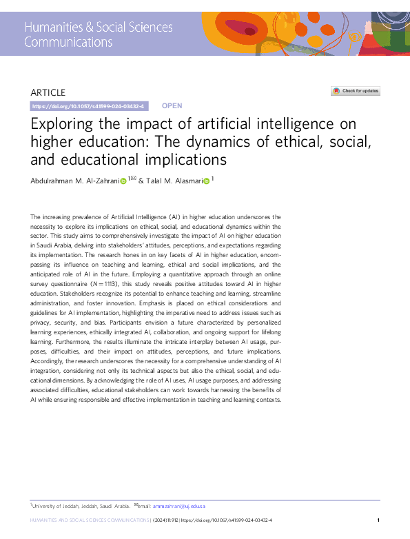 (PDF) Exploring the impact of artificial intelligence on higher ...