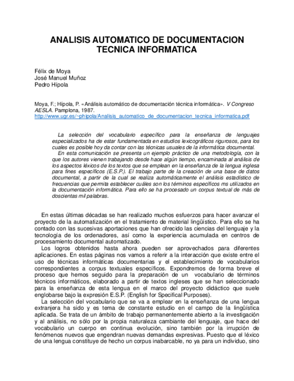 (PDF) Análisis automático de documentación técnica informática