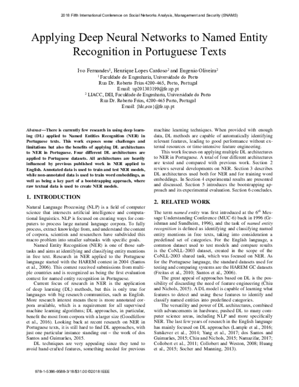 (PDF) Applying Deep Neural Networks to Named Entity Recognition in ...