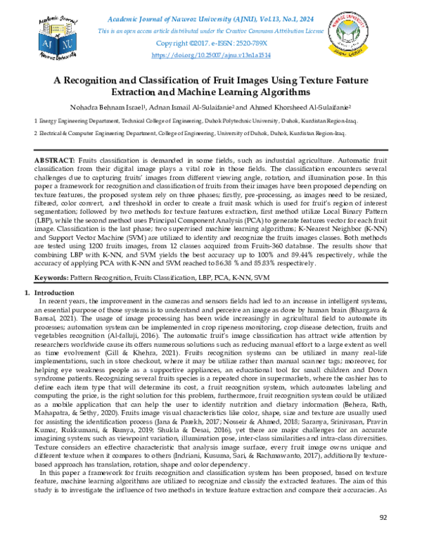 (PDF) A Recognition and Classification of Fruit Images Using Texture ...