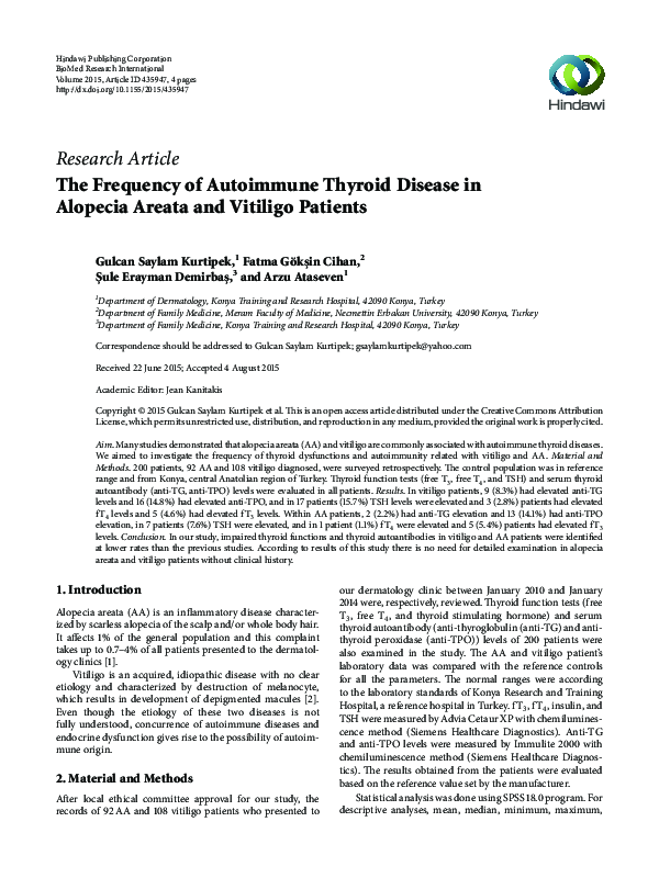 (PDF) The Frequency of Autoimmune Thyroid Disease in Alopecia Areata ...