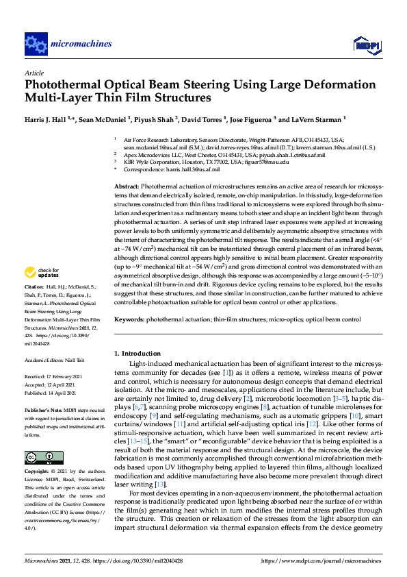 (PDF) Photothermal Optical Beam Steering Using Large Deformation Multi ...