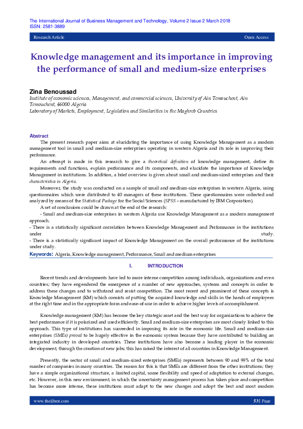 (PDF) Knowledge management and its importance in improving the ...