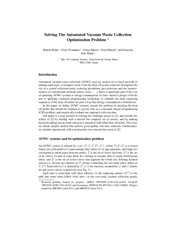 (PDF) Solving The Automated Vacuum Waste Collection Optimization Problem