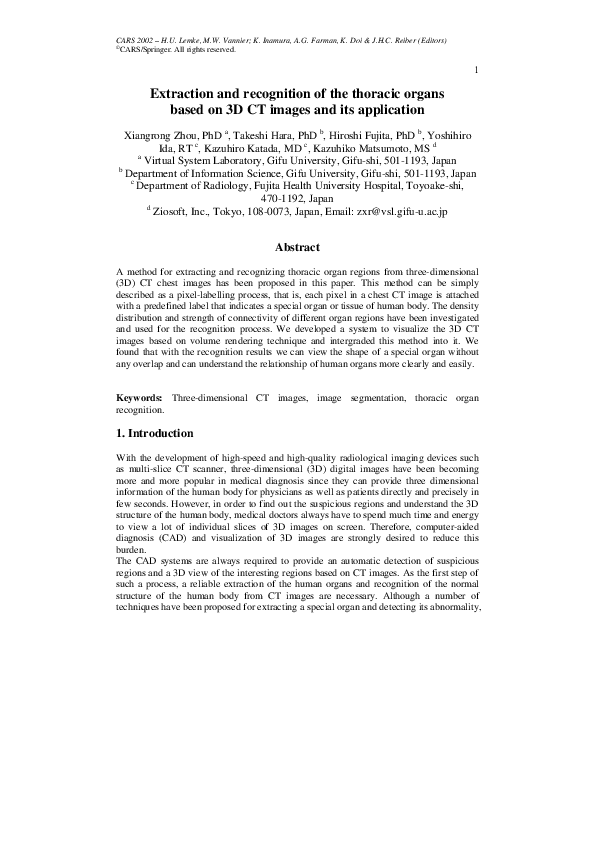 (PDF) Extraction and recognition of the thoracic organs based on 3D CT ...