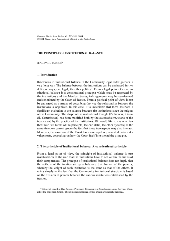 (PDF) The principle of institutional balance