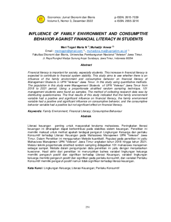(PDF) Influence of Family Environment and Consumptive Behavior Against ...