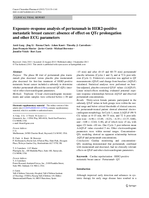 (PDF) Exposure–response analysis of pertuzumab in HER2-positive ...