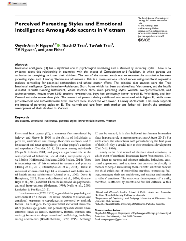 (PDF) Perceived Parenting Styles and Emotional Intelligence Among ...