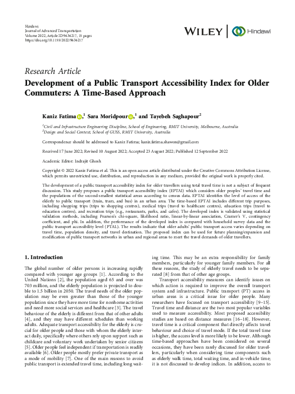 (PDF) Development of a Public Transport Accessibility Index for Older ...