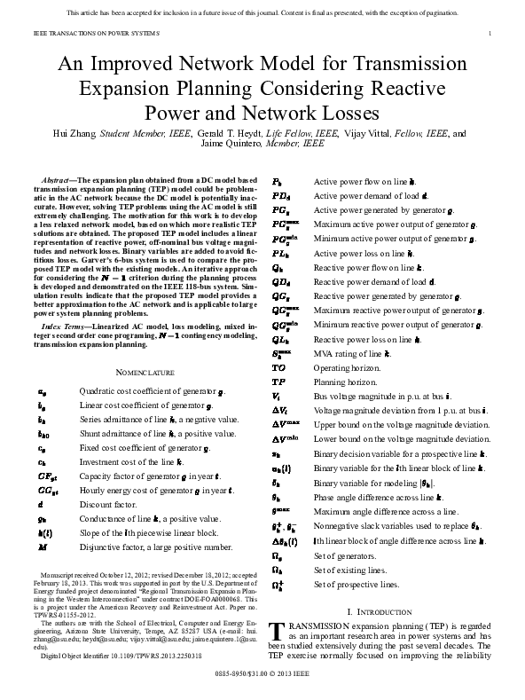 (PDF) An Improved Network Model for Transmission Expansion Planning ...