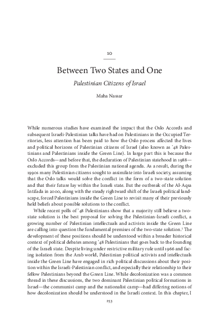 (PDF) 10. Between Two States and One: Palestinian Citizens of Israel