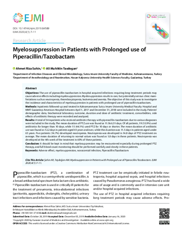 (PDF) Myelosuppression in Patients with Prolonged Use Of Piperacillin ...