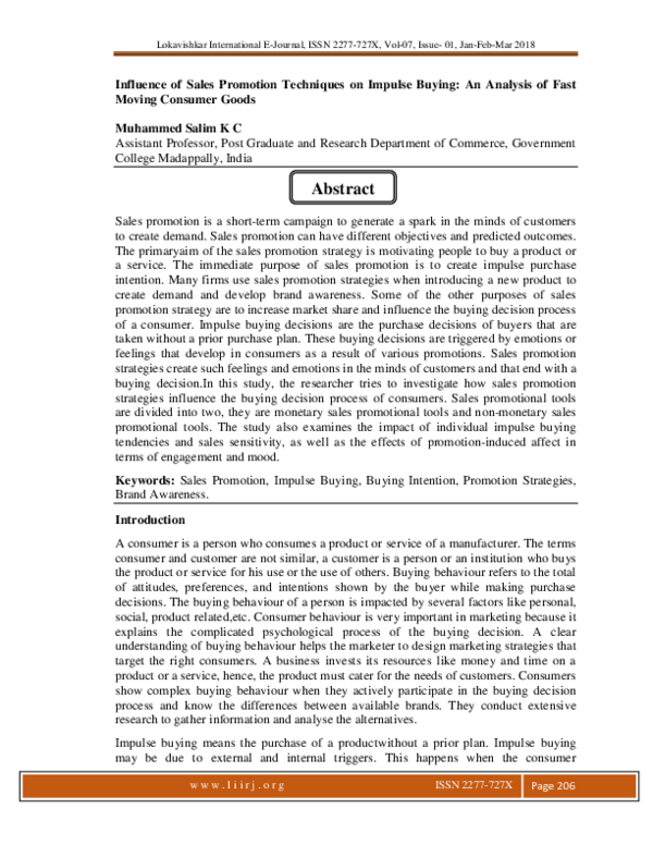 (PDF) Influence of Sales Promotion Techniques on Impulse Buying: An ...