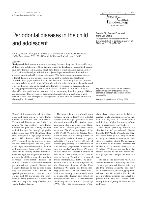 (PDF) Periodontal diseases in the child and adolescent