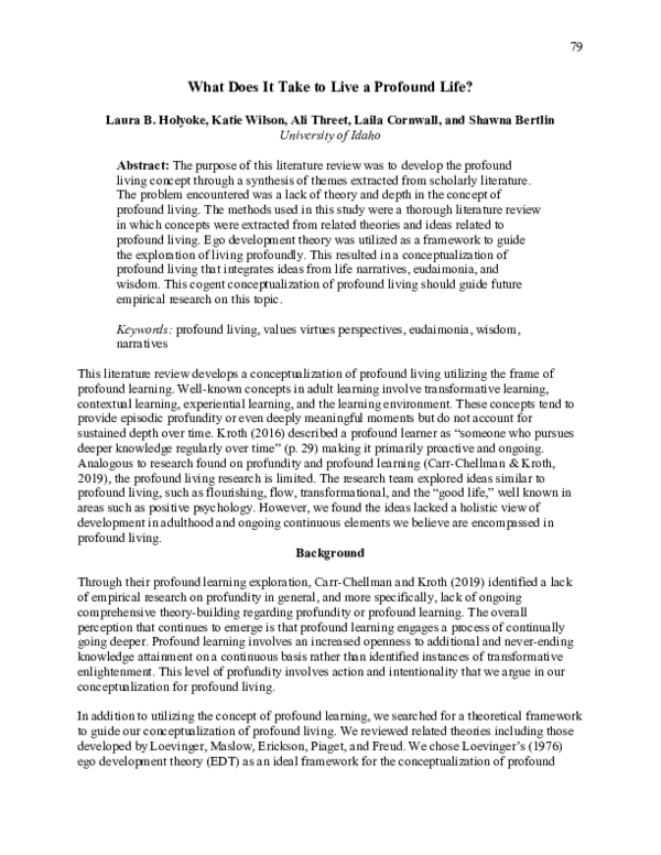 (PDF) What Does It Take to Live a Profound Life