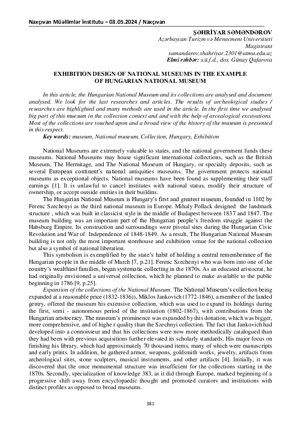 Pdf Exhibition Design Of National Museums In The Example Of Hungarian