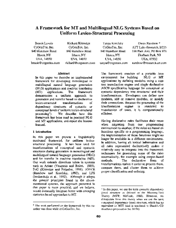 (PDF) A framework for MT and multilingual NLG systems based on uniform ...