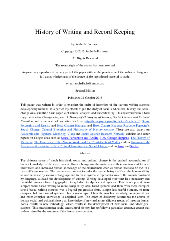 (PDF) History of Writing and Record Keeping