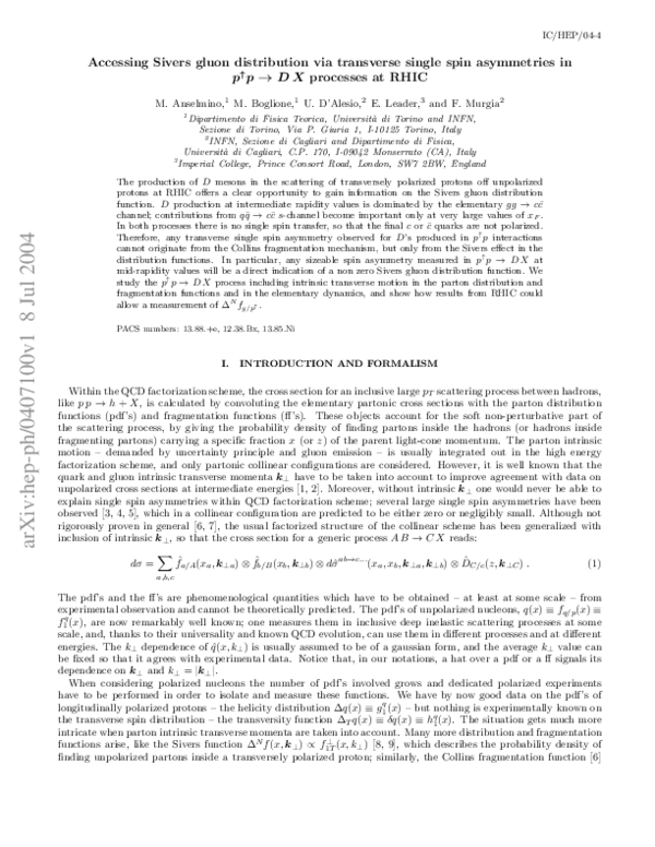 (PDF) Accessing Sivers gluon distribution via transverse single spin ...
