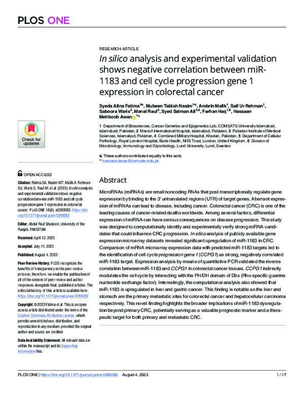 (PDF) In silico analysis and experimental validation shows negative ...