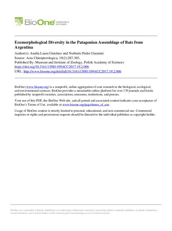 (PDF) Ecomorphological Diversity in the Patagonian Assemblage of Bats ...