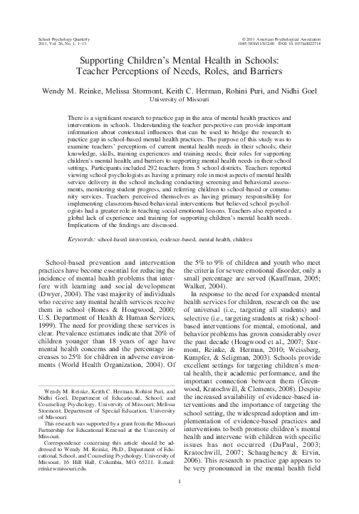 (PDF) Supporting children's mental health in schools Teacher ...