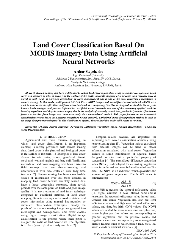 (PDF) Land Cover Classification Based On MODIS Imagery Data Using ...