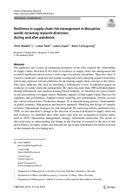 (PDF) Resilience in supply chain risk management in disruptive world ...