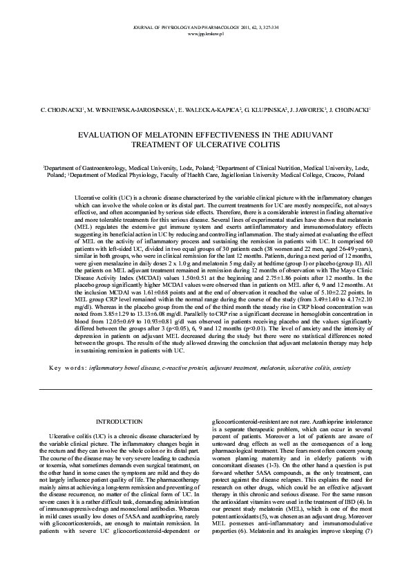 (PDF) Evaluation of melatonin effectiveness in the adjuvant treatment ...