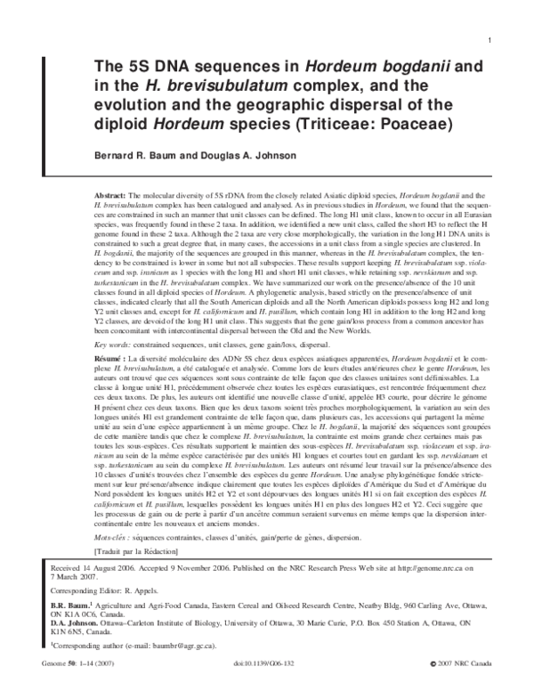 (PDF) The 5S DNA sequences in Hordeum bogdanii and in the H ...