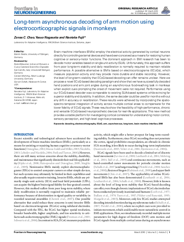 (PDF) Long-term asynchronous decoding of arm motion using ...