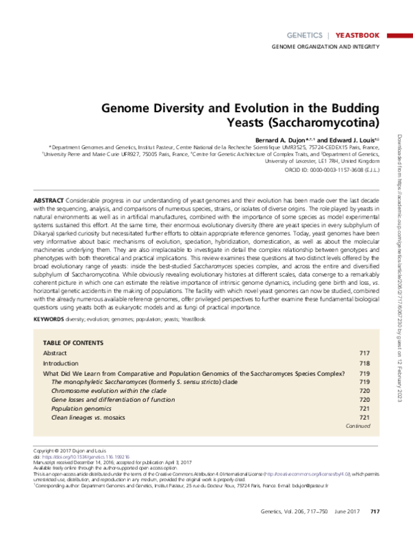 (PDF) Genome Diversity and Evolution in the Budding Yeasts ...