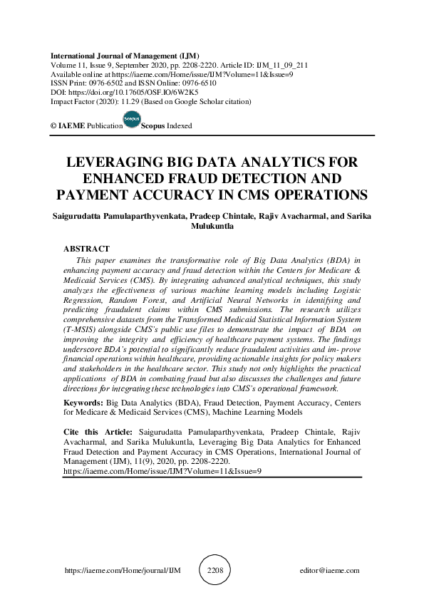 (PDF) LEVERAGING BIG DATA ANALYTICS FOR ENHANCED FRAUD DETECTION AND ...