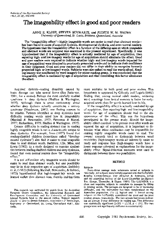 (PDF) The imageability effect in good and poor readers