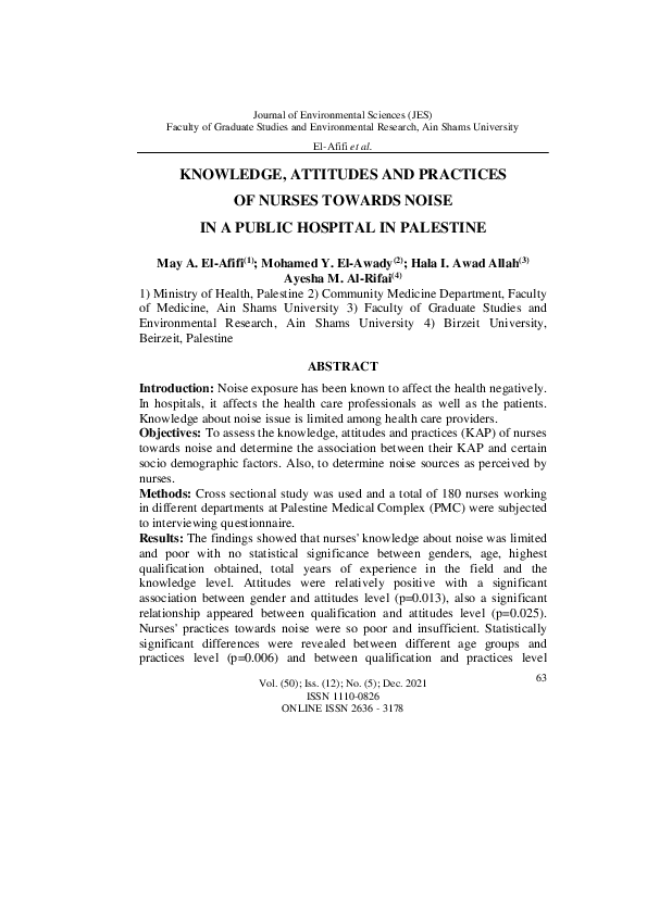 (PDF) Knowledge, Attitudes and Practices of Nurses Towards Noise in a ...